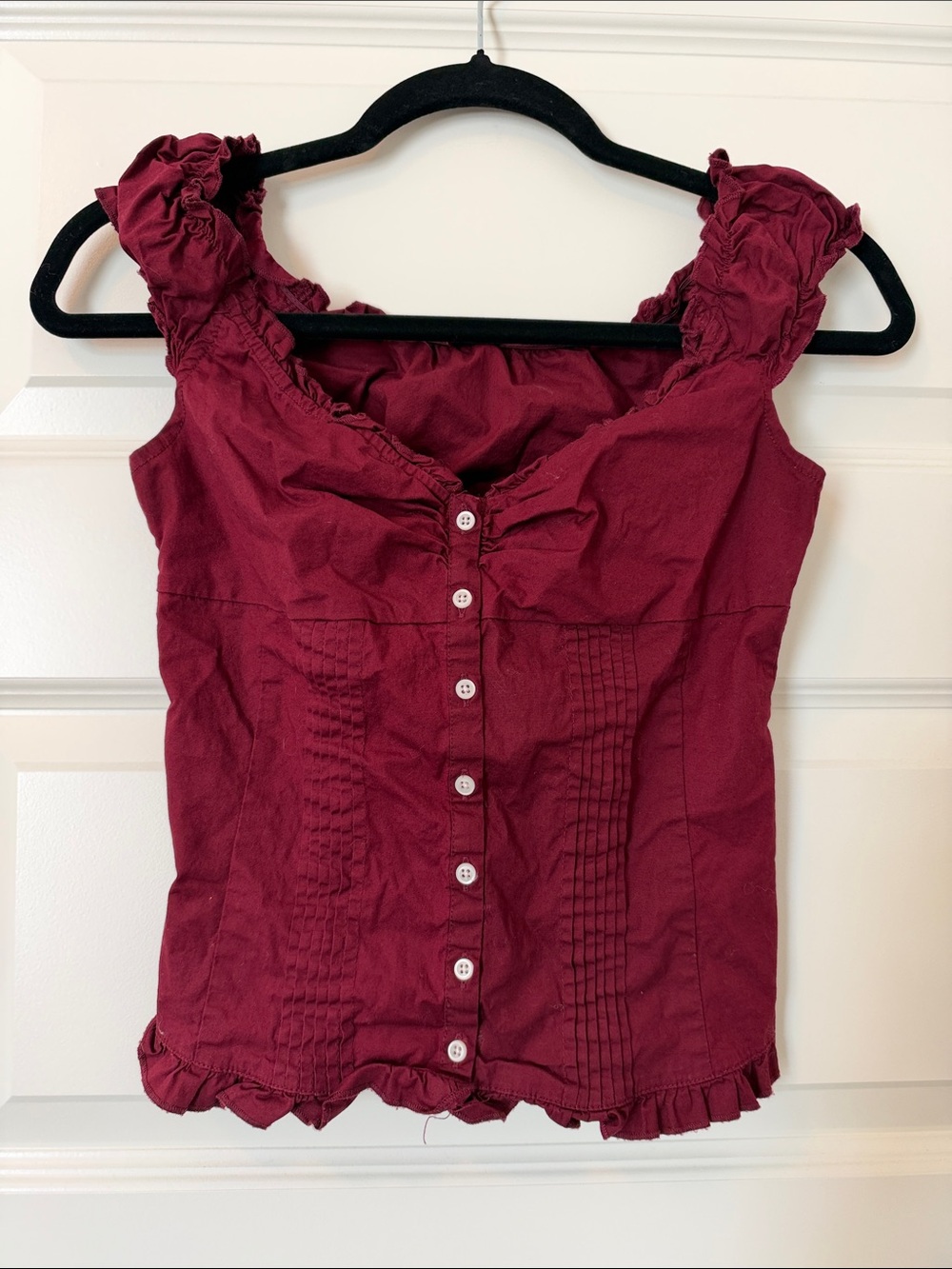 Brandy Melville Burgundy Ruffled Button Tank